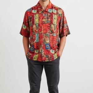 Haupt - Germany Red Paisley Geometric Hawaiian Button Down Medium
